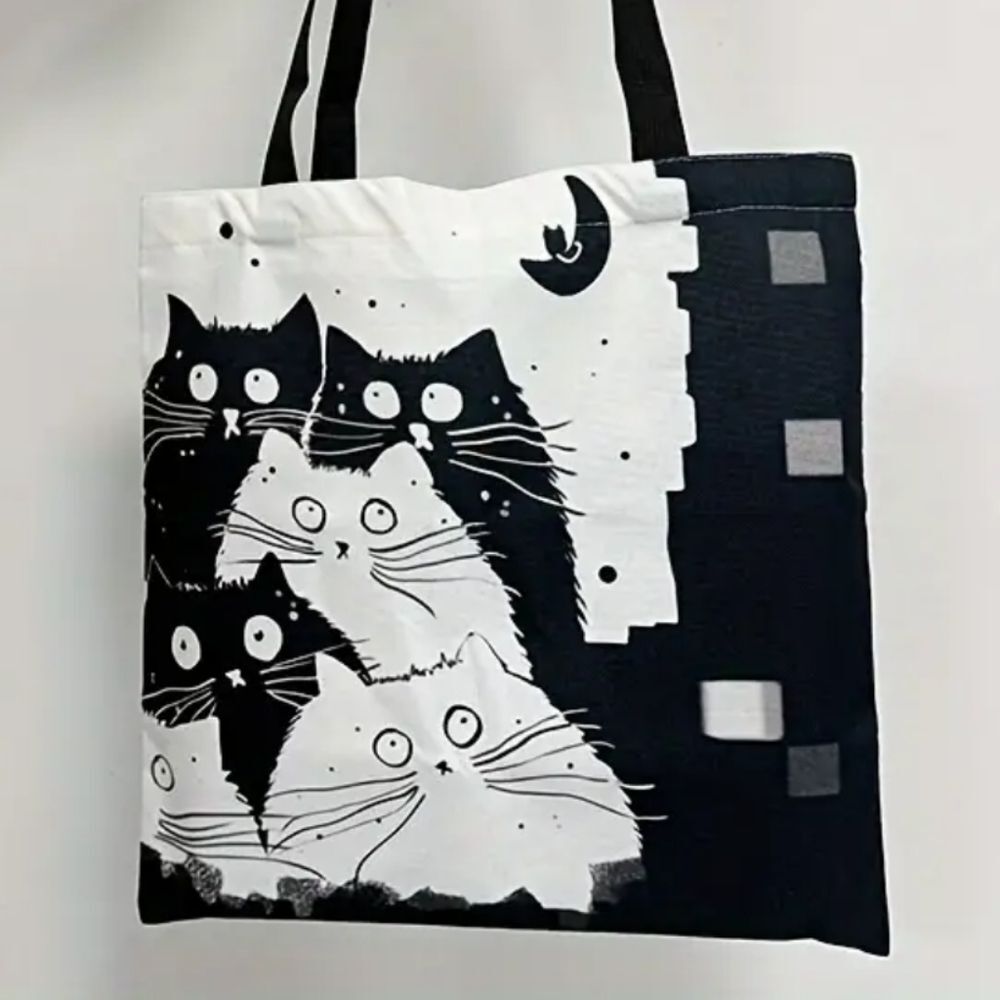 NEW Cartoon Cats Black And White Canvas Tote Bag